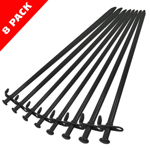 Eurmax 12 Inch HeavyDuty Steel Tent Stakes with 10ft Ropes Multiuse